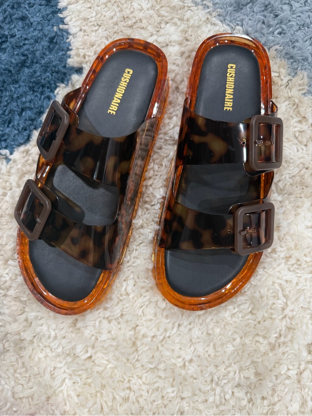 Cushionaire Women's Tortoiseshell Double Buckle Slide Sandals - Brown